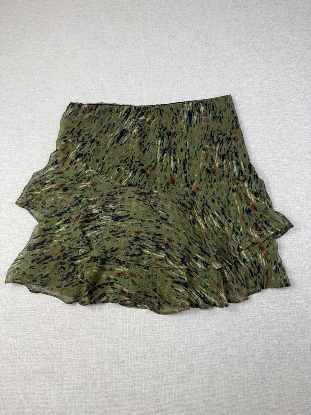 ISDA & Co Silk Tiered Ruffle Mini Skirt Women’s Size 12 Green Abstract Print
